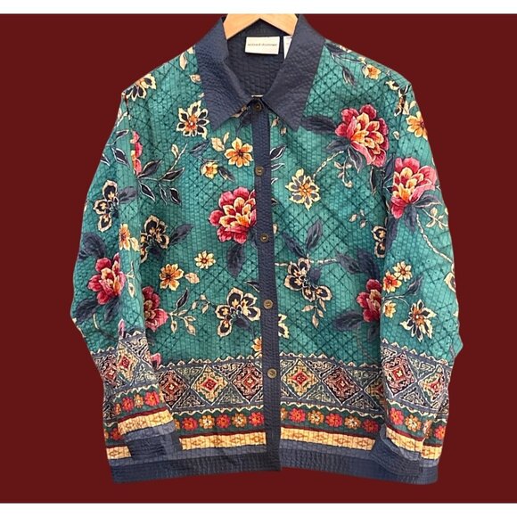 Alfred Dunner Quilted Style Boho Floral Jacket Folk Print Button Front Outerwear - Picture 1 of 5